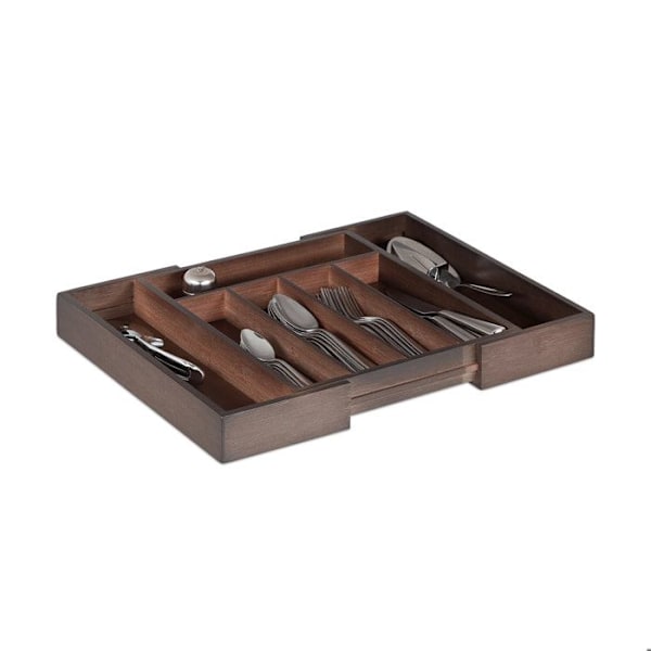 Relaxdays Drawer Bestick Box, Expanderbar, Variabel Bredd, 5-7 fack, Bambu Organizer, 5,5x48,5x37cm, Brun mörkbrun