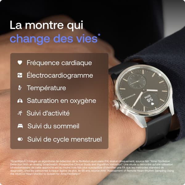 WITHINGS ScanWatch 2 - Förbindelseklocka hälsa ECG SpO2 temperatur 38mm Vit Vit