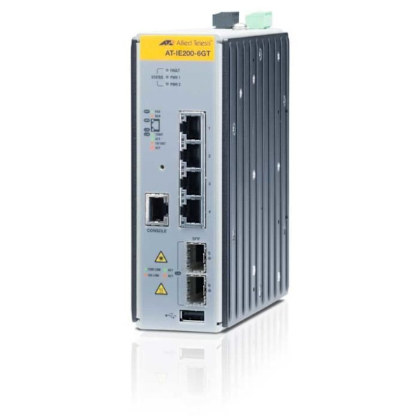 Allied Telesis Managed Industrial switch med 2 x 100-1000 SFP 4 x 10-100-1000T utan Wifi (AT-IE200-6GT-80) Svart