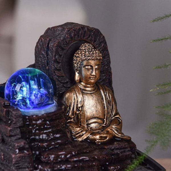 Liten hartsfontän inomhus med Theravada Buddha LED Brun, Guld