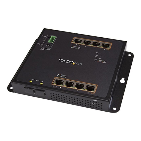 STARTECH 8-portars PoE+ och 2-portars SFP Managed Gigabit Ethernet-switch - väggmonterad industriell nätverksswitch
