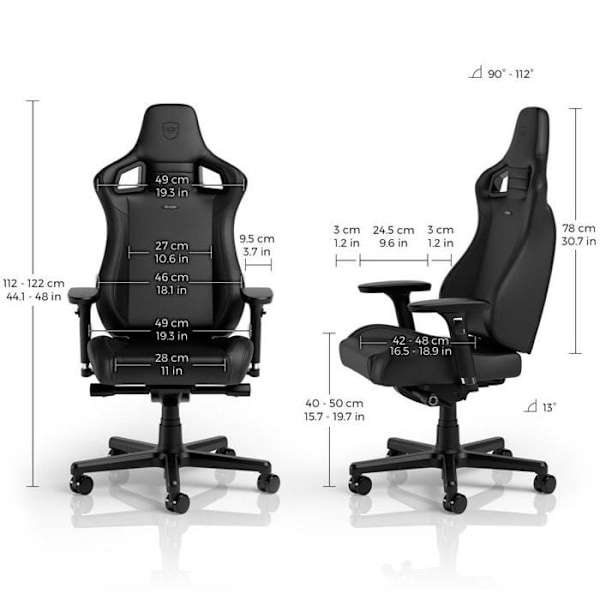 Spelstol - Noblechairs - Epic Compact - Svart - Höjdjusterbar - Lutad Svart