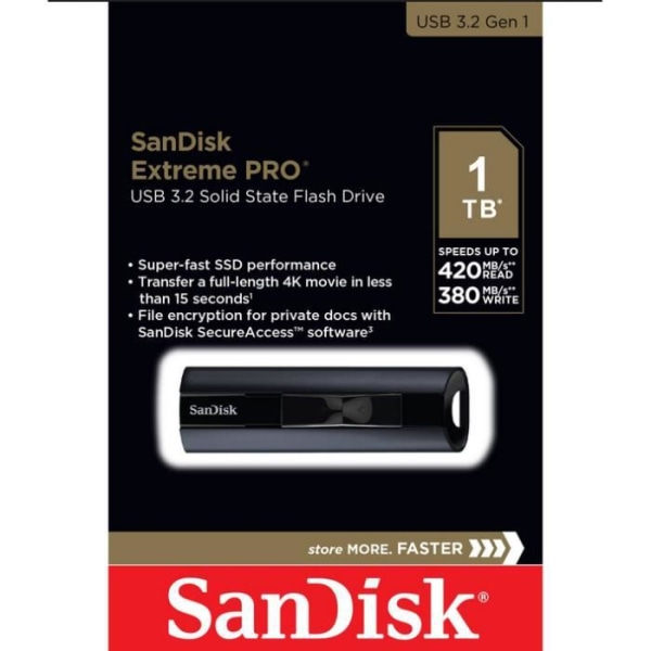 SanDisk Extreme PRO 1TB USB 3.2 SSD-minne med läshastigheter på upp till 420MB/s och skrivhastigheter på upp till 380MB/s