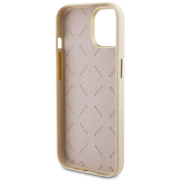 Skydd för iPhone 15 / iPhone 14 / iPhone 13 - Guess Glitter Glossy Glossy Script (GUHCP15SPGMCSD) - Glittrande Beige