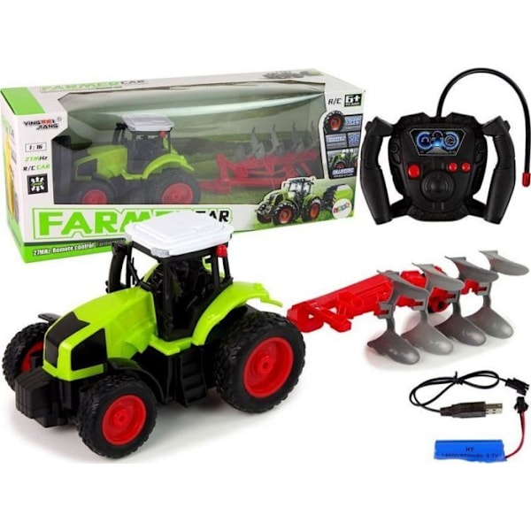 Leantoys - 12767 - Radiostyrd traktor 1:16, fjärrstyrda gummi-hjul, LEAN leksaker