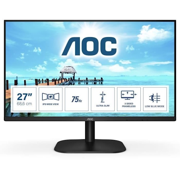 PC-skärm - AOC - 27B2H - 27" FHD - IPS-panel - 75Hz - 4ms - 1 HDMI 1 VGA - Svart