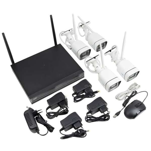 Övervakningskit - PNI - WiFi660 - 4 utomhuskameror - 8 kanaler - IP66 - 3MP Svart vit