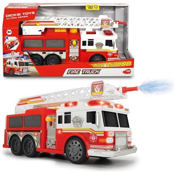 Dickie Toys Fire Truck - Gratis hjul, ljud- och ljuseffekter, vattenstav och rörlig stege Röd