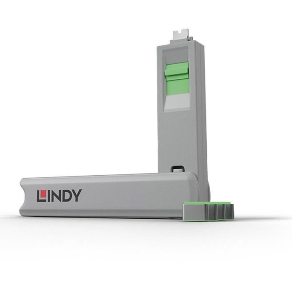 LINDY USB Typ C Port Blocker Kit med nyckel och 4 lås, grön