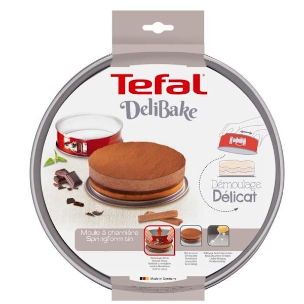 TEFAL Delibake Springform 25 cm, Kolstål, Easy Release, Röd J1641314 Rött och grått