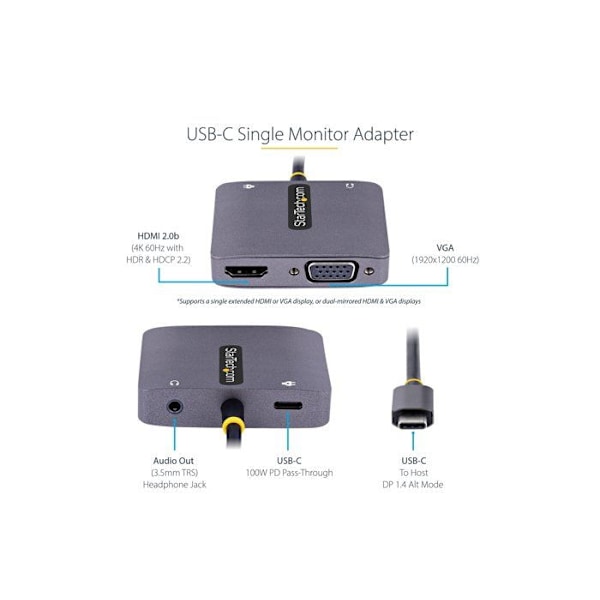 Startech 122-USBC-HDMI-4K-VGA USB C till VGA-HDMI-adapter