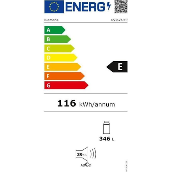 SIEMENS KS36VAIEP - 1-dörrars kylskåp - 346 L - Kallfläkt - L 60 x H 186 cm - Rostfritt stål