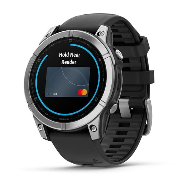Klocka - GARMIN - Fenix E AMOLED - 47 mm - Silverstål - Armband i grafitsilikon Stål silver