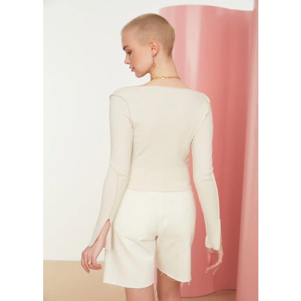 Blus - blus - skjorta Trendyol - TWOAW22BZ0515 - Ecule Shutter Stickad blus för kvinnor Ecru XS