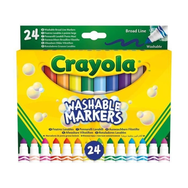 Crayola -24 tvättbara markörer, Maxi tip, Assorted, för skola och fritid, Färg, 58 6570 - 58-6570