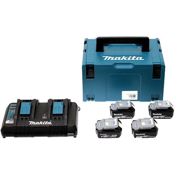18V Makita energipaket 4 5Ah BL1850B batterier + DC18RD laddare i MAKPAC box - MAKITA - 197626-8 svart och blått