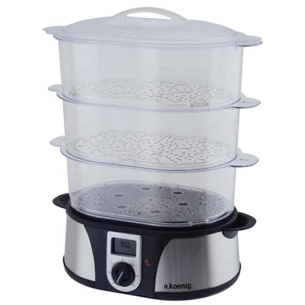Elektrisk ångkokare - HKOENIG - VAP12 - 12 liter - 60 minuters timer - Transparent / Rostfritt stål Transparent / Rostfritt stål