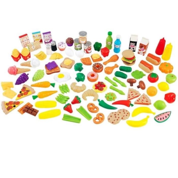 KidKraft - 115 kökstillbehör för barn inklusive frukt, grönsaker, pizza, låtsasvåfflor