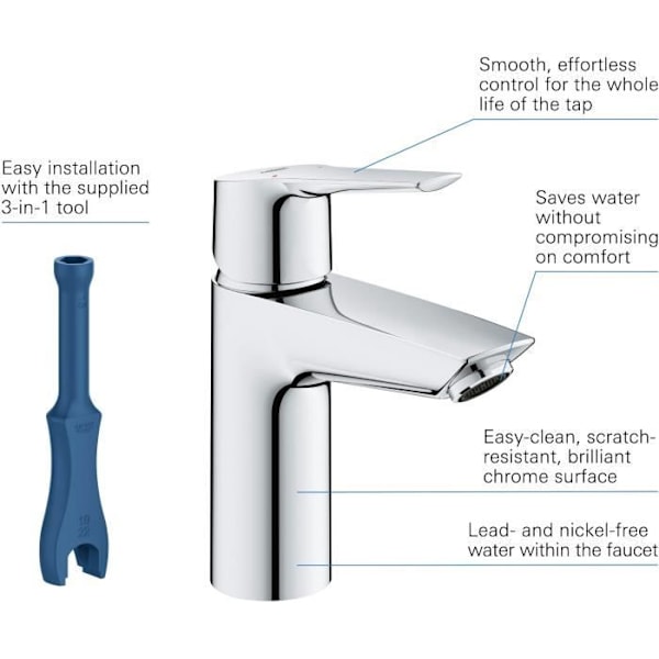 GROHE Start engrepps diskbänksblandare - Storlek S - temperaturbegränsare - vattenbesparing - 23550002