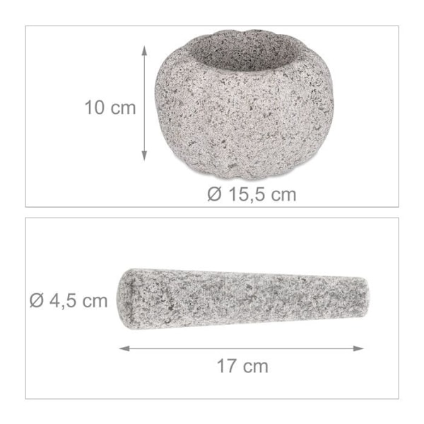 Relaxdays Mortel med stöt, granit, robust, hållbar, för dina örter och kryddor, H x D: 10 x 15,5 cm, grå grå