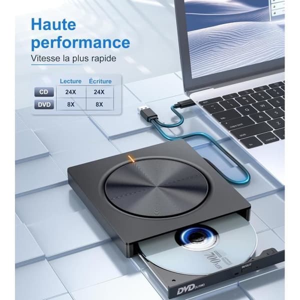 Extern CD/DVD-läsare - GENERISK - Umaniy - USB 3.0 - Typ-C - Plug & Play
