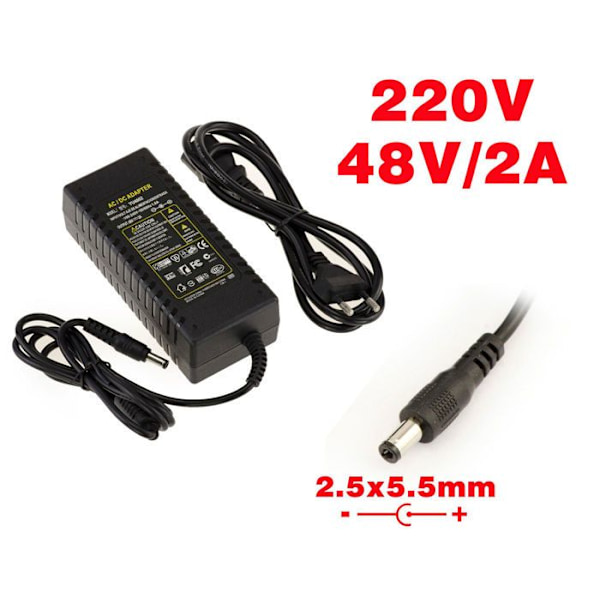 Extern strömförsörjning - 220V till 48V 2A - Spets 2,5x5,5mm -