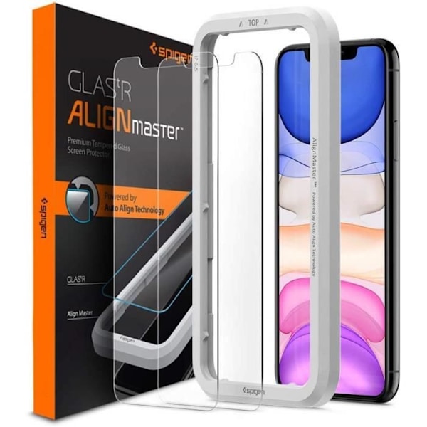 Spigen, härdat glas iPhone 11 / XR (6.1 "), AlignMaster, 2 delar, Auto-Align Technology, Missa aldrig installationen (AGL00101)