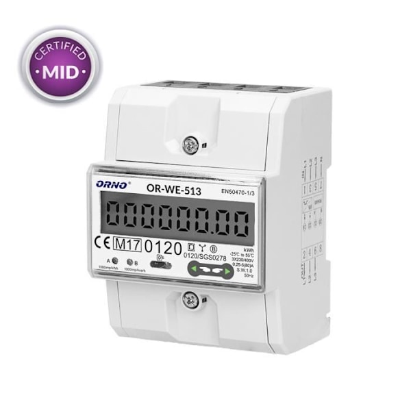 Orno We-513 Din Rail elmätare för trefassystem med