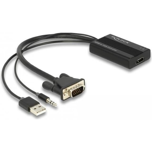 Delock - Spannungsversorgungs-/Audio-/Videoadapter - HD-15 (VGA), Stereo Mini-Klinkenstecker, USB (nur Strom) männlich