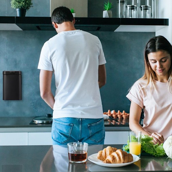 Relaxdays Badavfall, väggmonterad, 3 l, stängningsmekanism, avtagbar innerskål, stål, svart svart