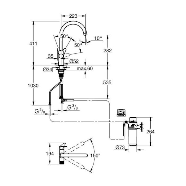 GROHE BLUE PURE - STARTCURVE SÄNKBLANDARSET MED FILTRERING,