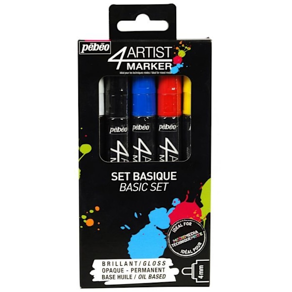 4Artist Marker box set - Basic - 5 markörer 4ARIS MARKER oljemarker set Vit, svart, blå, röd, gul