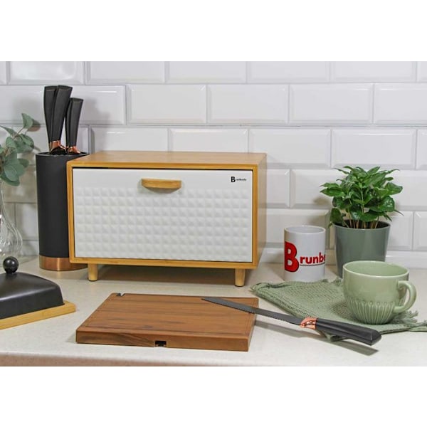 Brödbehållare - CHLEBAK - 4251 - Bambuträ - Stål - Modern design Vit