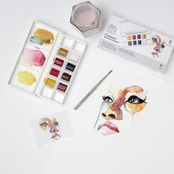 Akvarellfärg - Ficklåda - 8 halvpannor - Winsor och Newton - Porträtt Pale Cadmium Yellow Shade, Cadmium 