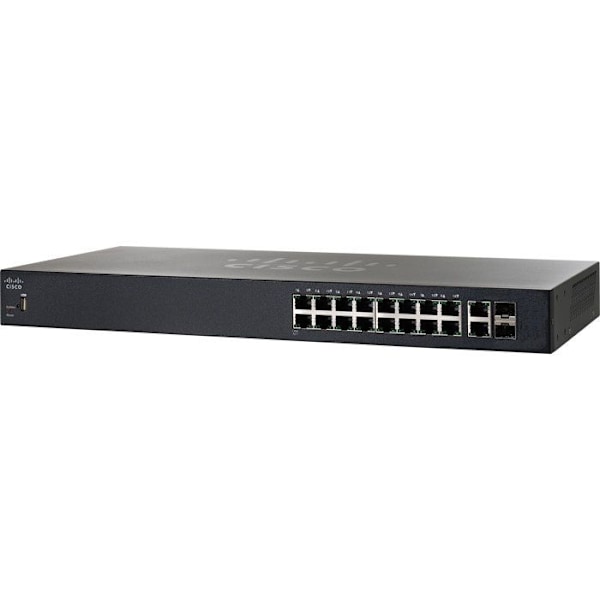 Switch - Cisco - SG250-18 - 16 x 10/100/1000 - 2 x Gigabit Ethernet - Intelligent, Rackbar. Svart