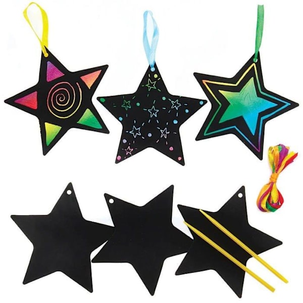 Baker Ross - FX260 - Star Pattern Scratch Decorations - Set om 12, barns kreativa hobbyer ()