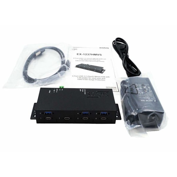 Hub Exsys - EX-1237HMVS - Hub - 3 x USB 3.2 Gen 2 + 4 x USB-C 3.2 Gen 2 - Skrivebord, väggmonterbar