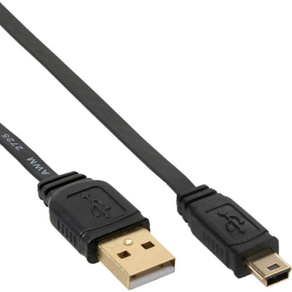USB 2.0-kabel - InLine® - USB A hane till Mini-B hane - Platt - 1m - Svart