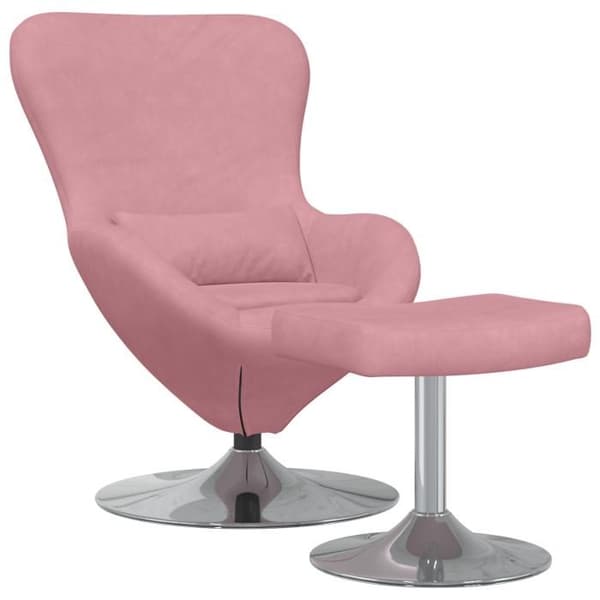 Äggfåtölj med fotstöd i rosa sammet