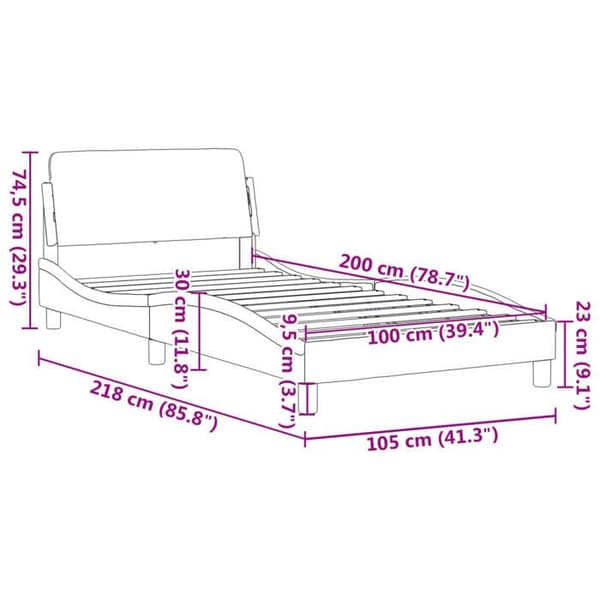 vidaXL Dover sängram mörkgrå 100x200 cm sammet 373133