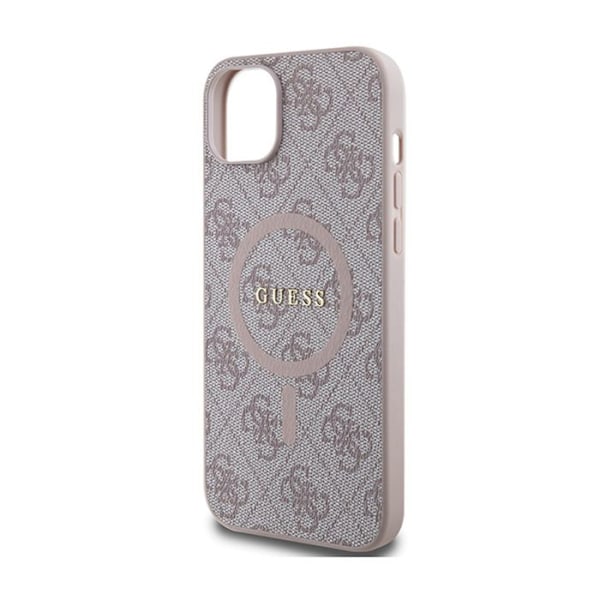 Fodral för iPhone 15 Plus / 14 Plus - Guess - 4G-kollektionen - Läder och metall - Rosa - MagSafe Rosa
