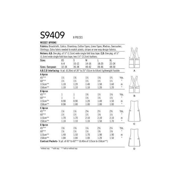 Simplicity Skyddsförkläde - SS9409A - Damförkläde Odefinierat XS-M-L-XL