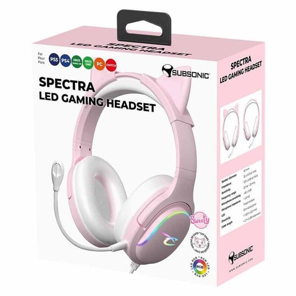 Gaming headset - SUBSONIC - Spectra LED Rosa - Högtalare 50 mm - Dynamiska RGB LED - Multi-plattformar