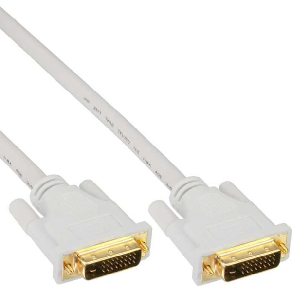 InLine® DVI-D-kabel, digital 24+1 hane / hane, Dual Link, vit / guld, 3m
