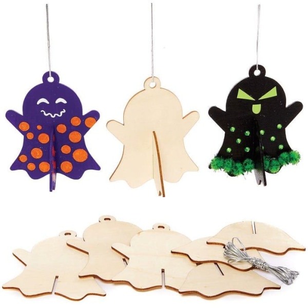 Baker Ross dekorationsställ - FX182 - 3D Wooden Ghost - Set om 6, Halloween-dekoration för barn () En storlek