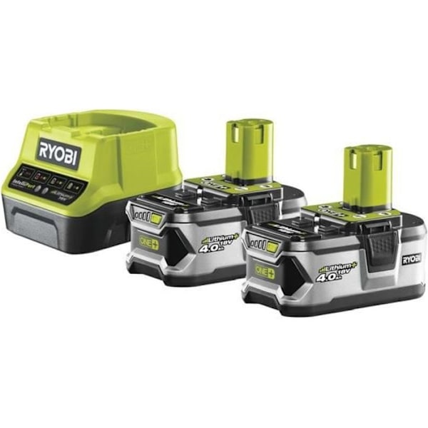 18V 2x4Ah RC18120-240 ONE+ laddarpaket - RYOBI - Li-ion - Sektor - Grön och antracit Grönt och kol