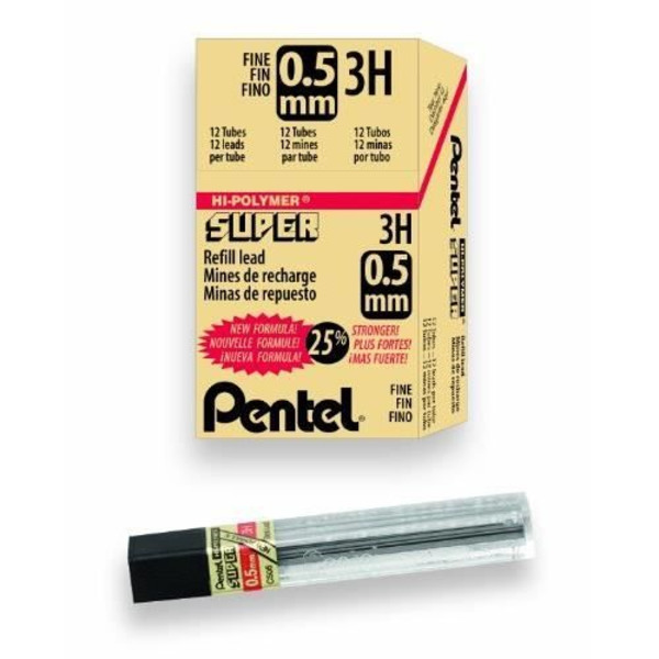 Pentel Super Hi-Polymer bly, fin 0,5 mm, 3H, 144 blybitar - C505-3H