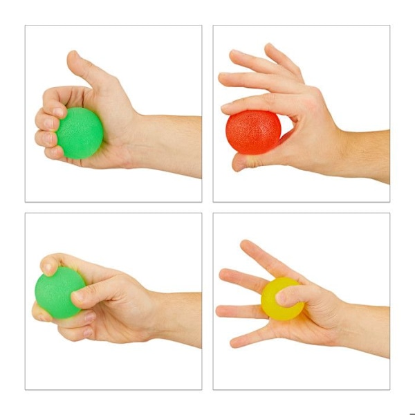 Relaxdays Set med 3 gripbollar, Träningsbollar för att minska stress, påse, 5 cm Ø, gul/röd/grön grön, gul, röd