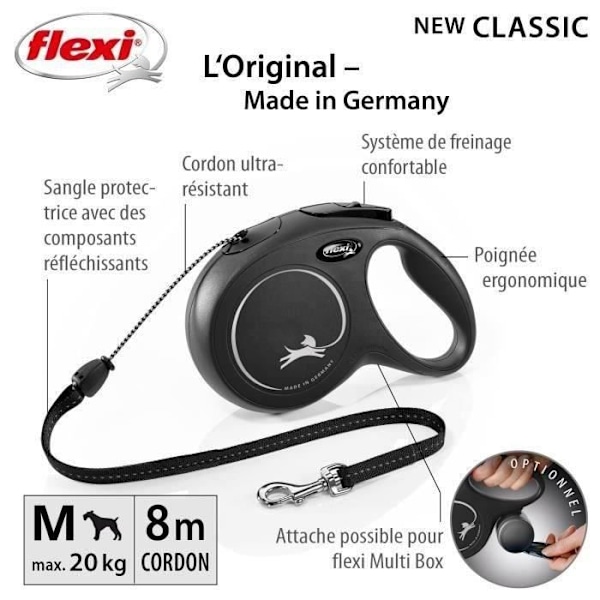 Koppel New Classic M Cord 8 m svart Flexi CL20C8-251-S-20 Svart