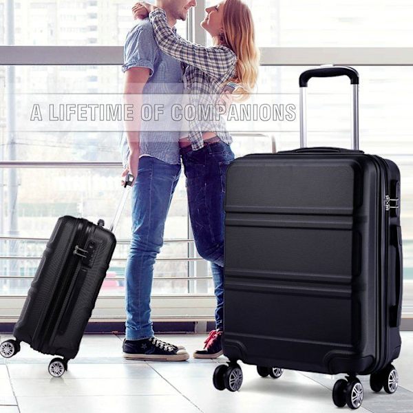 Kono - K1871L BK 24 - Medium Fashion resväska 24 tums resväska ABS hård resväska 4 resevagns resväskor (24" svart)